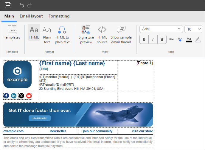 Email Signatures 365 signature editor