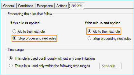 Exchange Rules stop processing next rules