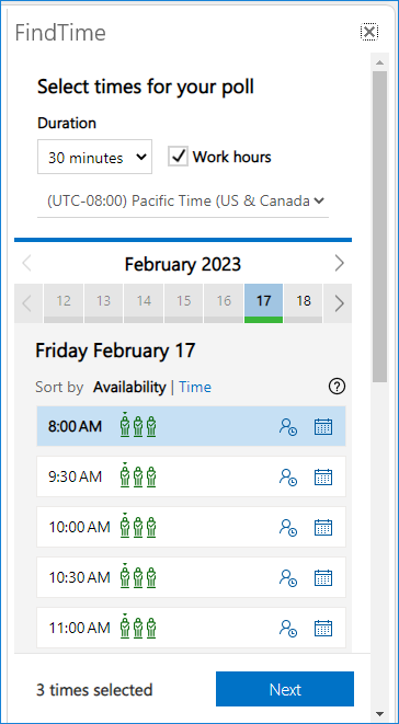 FindTime poll in Outlook