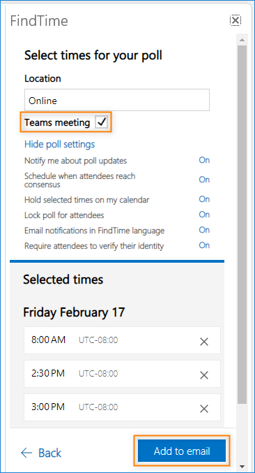FindTime poll can set up Teams meeting