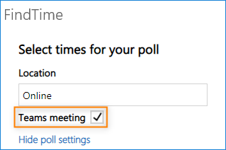 Selecting Teams meeting in FindTime