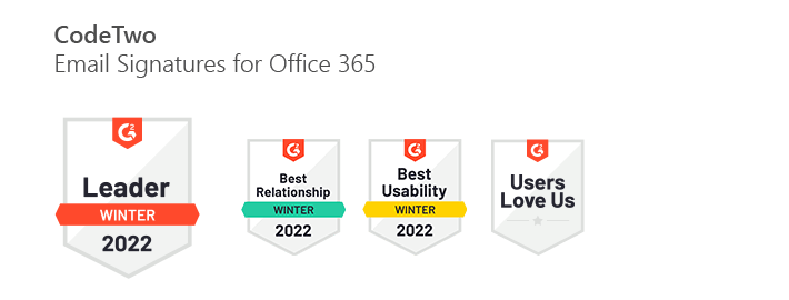 G2 2022 summary - CodeTwo Email Signatures for Office 365 is the Leader in Email Signature Software category