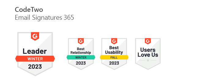G2.com badges for CodeTwo Email Signatures 365 in 2023