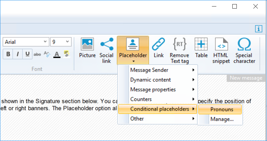 Insert Pronoun placeholder to your Exchange SE email signature
