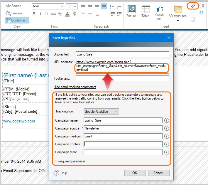 Email tracking parameters 