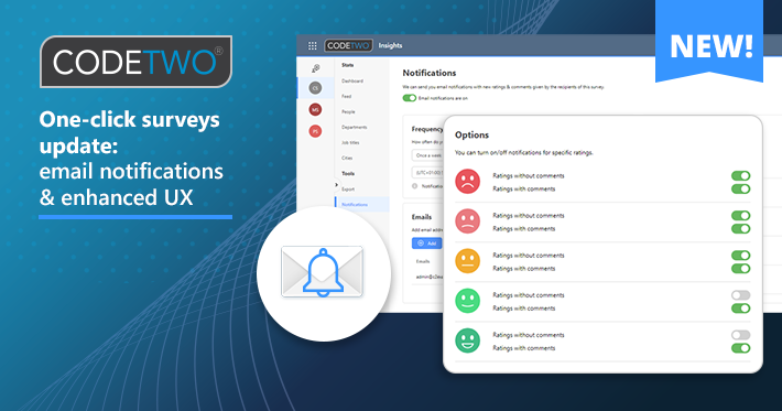 CodeTwo customer satisfaction surveys updated: automatic email notifications & improved UX