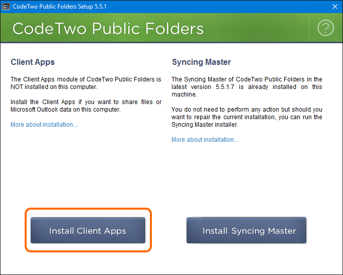 Installation of the Client Apps module of CodeTwo Public Folders.
