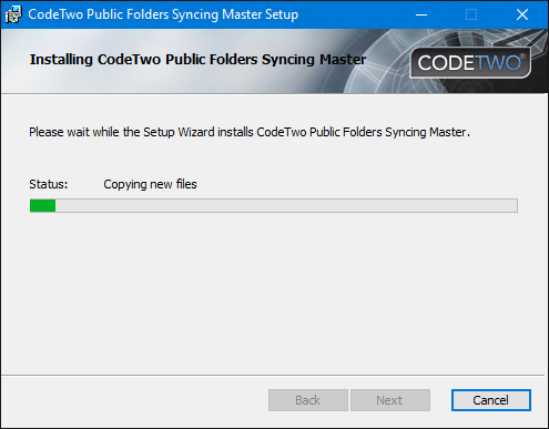Installation of CodeTwo Public Folders - the progress bar