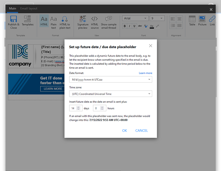 Future date / due date placeholder setup