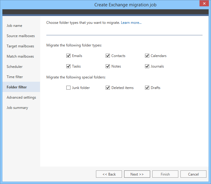 Migrate legacy Exchange - Folder filter