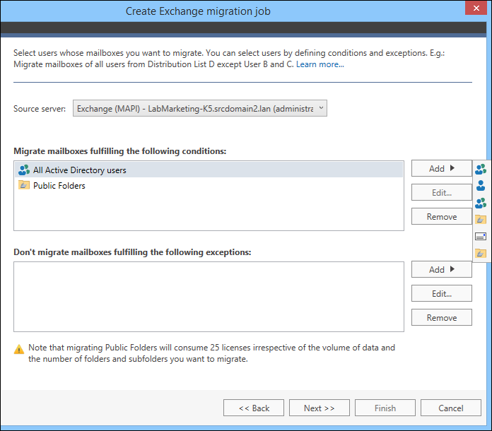 Migrate legacy Exchange - choose source mailboxes
