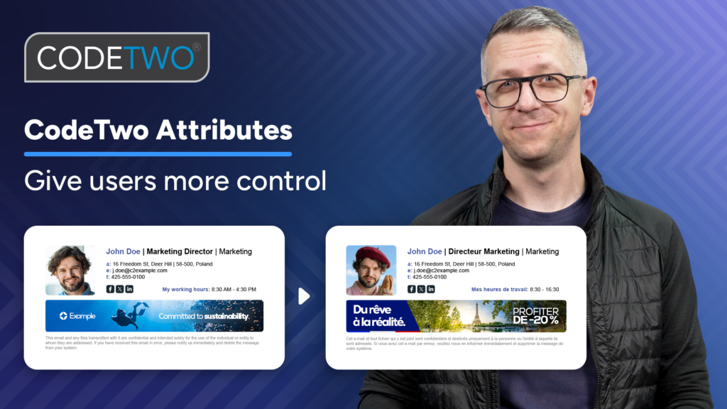 New CodeTwo attributes: users can personalize email signatures without admin involvement