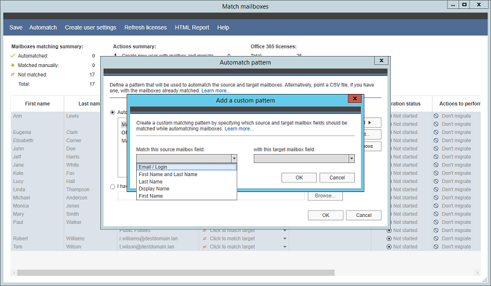 Defining a custom mailbox auto-matching pattern