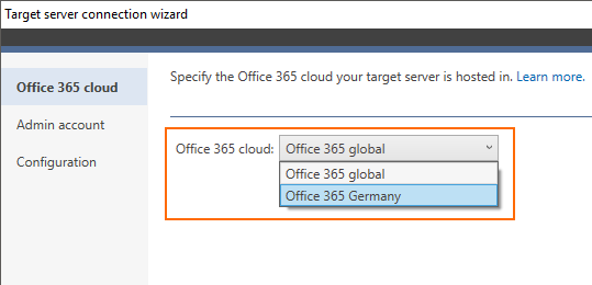 New migration job - select target server connection