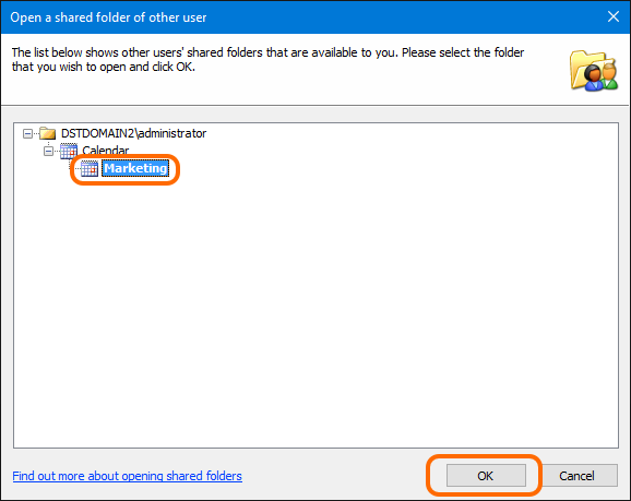 Select a calendar you want to open in your Outlook.