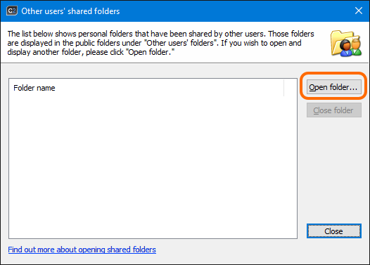 Click the Open folder button to open others' users folders.