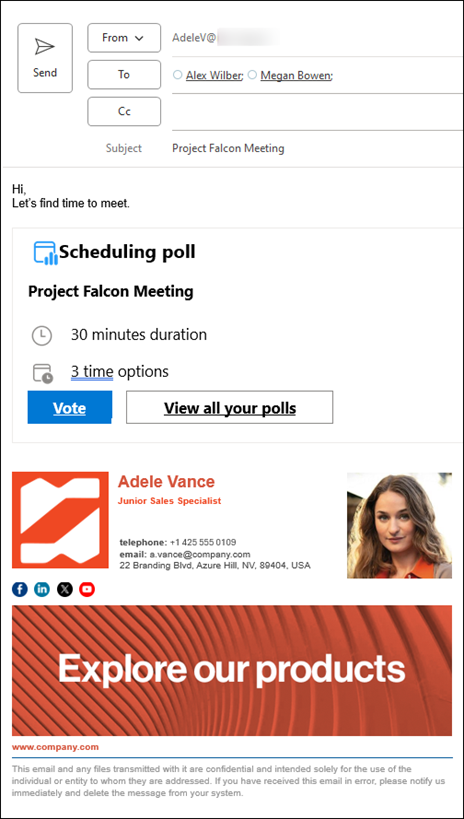 Professional email signatures in meeting invitations