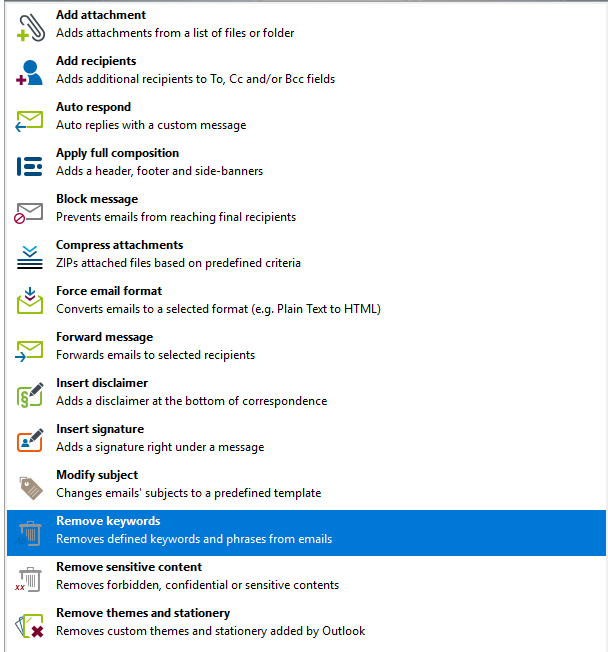 Remove keywords from emails.