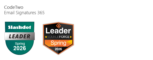 SourceForge/Slashdot Spring 2026 badges for CodeTwo Email Signatures 365