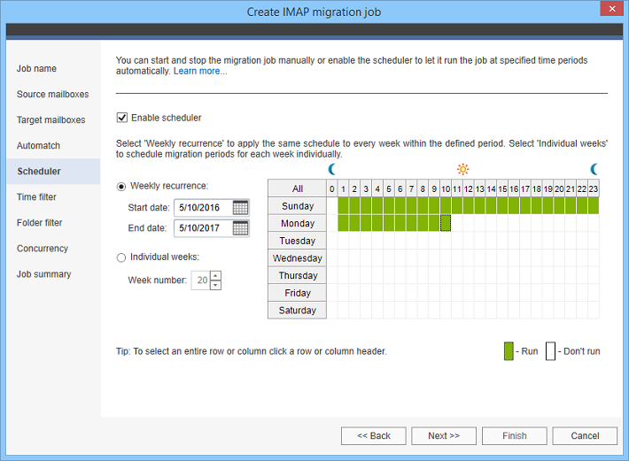 Schedule your IMAP migration to start and stop automatically