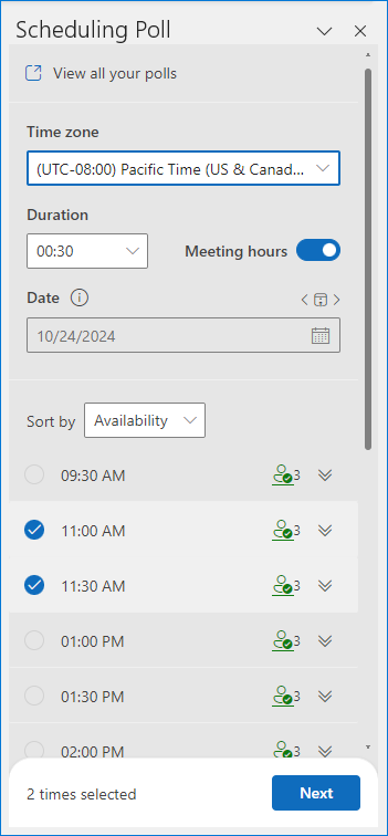 Scheduling Poll pane in Outlook