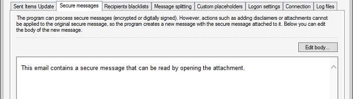 CodeTwo Exchange Rules PRO: Secure messages settings 