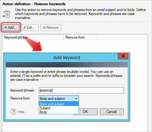 Set up a keyword in the action
