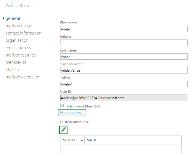 Set up custom attributes in Office 365 05