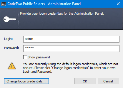 Set up a password for the Administration Panel of CodeTwo Public Folders.