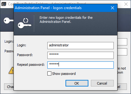 Provide your own admin credentials you will use to log in to the Administration Panel of CodeTwo Public Folders.