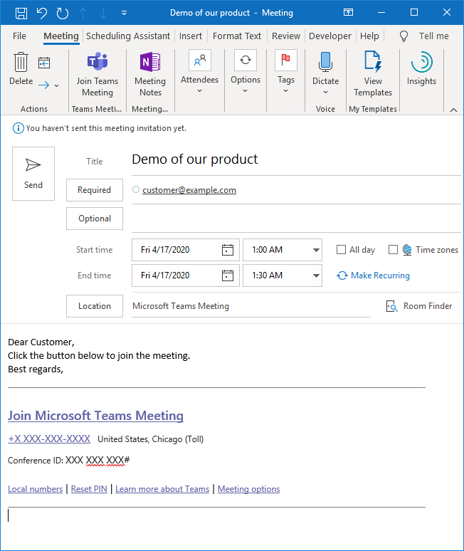 Microsoft Teams meeting request - default