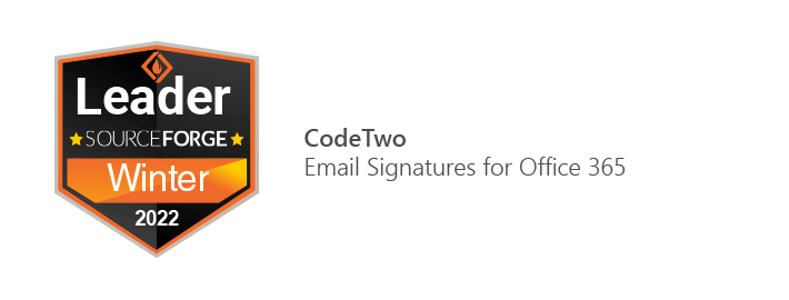 Sourceforge 2022 summary: CodeTwo Email Signatures for Office 365 named the Leader.