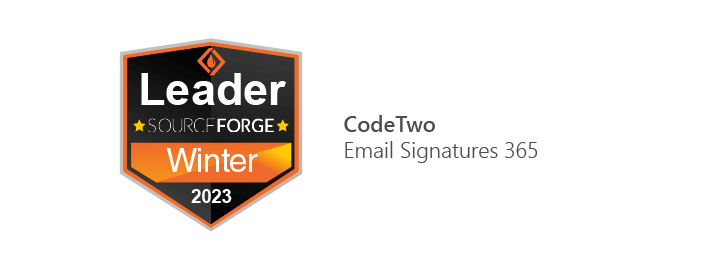 The SourceForge's Leader badge for CodeTwo Email Signatures 365 in 2023