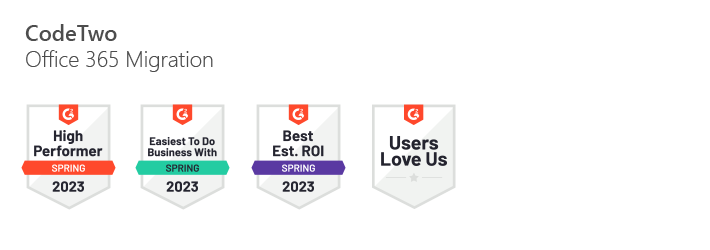 Spring 2023 G2 badges for CodeTwo Office 365 Migration