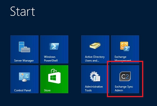 CodeTwo Exchange Sync tile in Windows Server 2012 running Exchange 2013