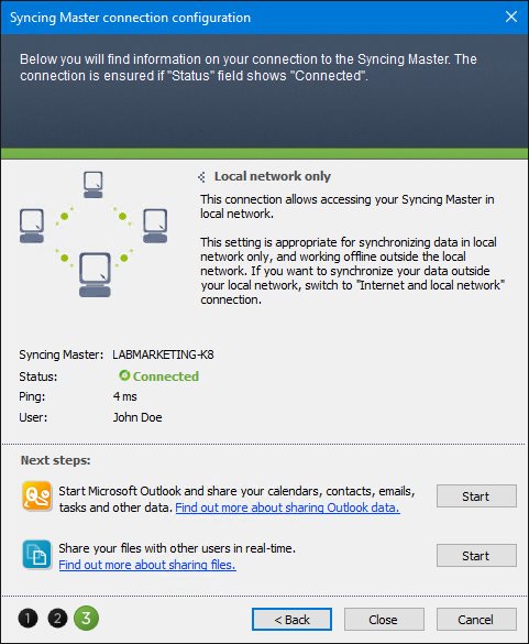 The Syncing Master connection configured.