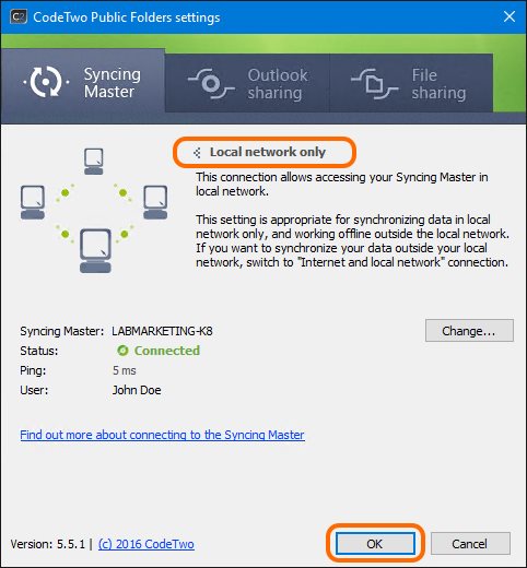 The Syncing Master connected to the local network. 