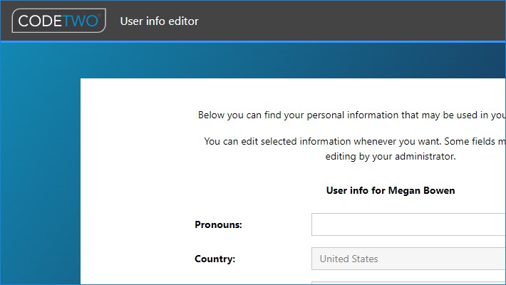 CodeTwo User attributes manager - User info editor