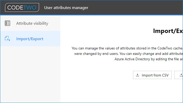 CodeTwo User attributes manager - Import/Export page