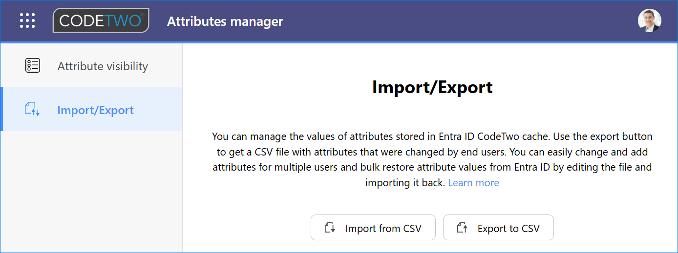 User attribute manager - bulk import and export