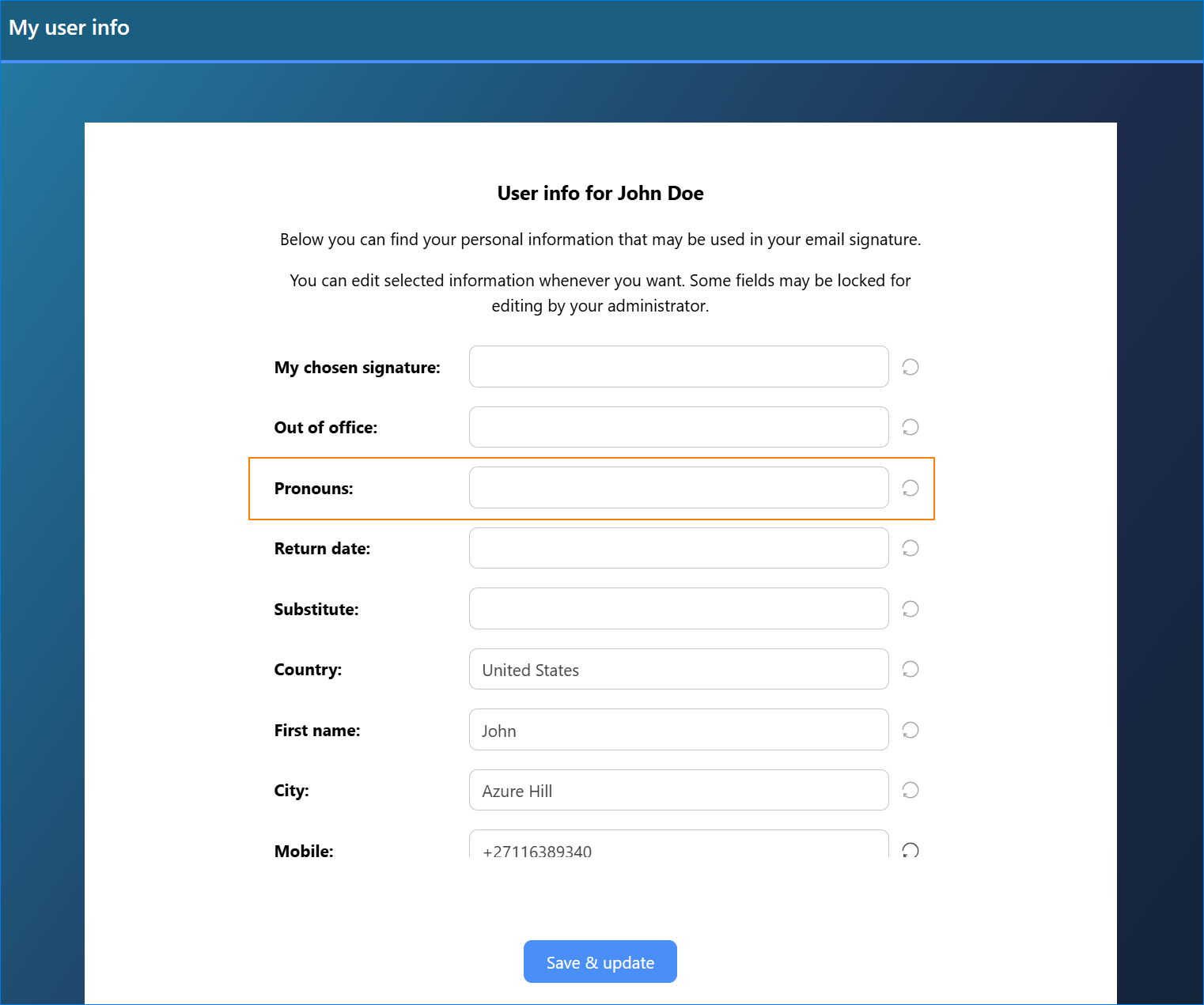 User attribute manager - insert your gender pronouns