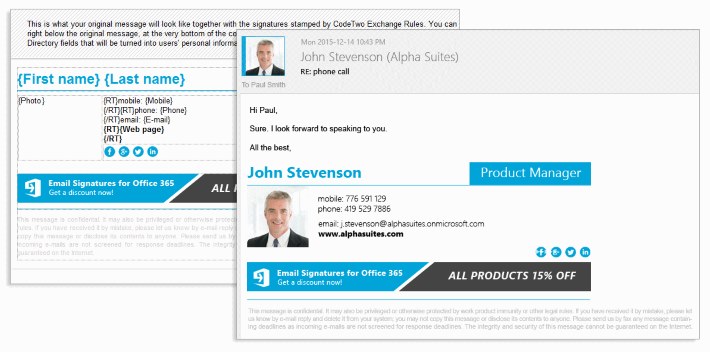 Users' photos in Office 365 email signatures.
