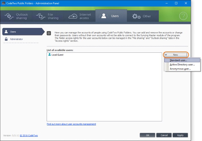Add users' accounts to the Administration Panel.