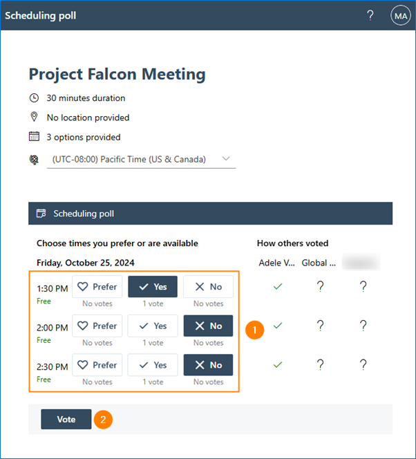 Vote for a meeting slot in Scheduling Poll