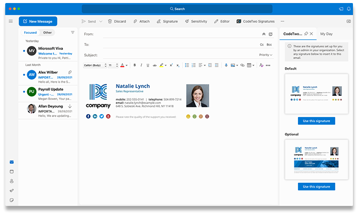 CodeTwo Signatures Web Add-in in Outlook for Mac