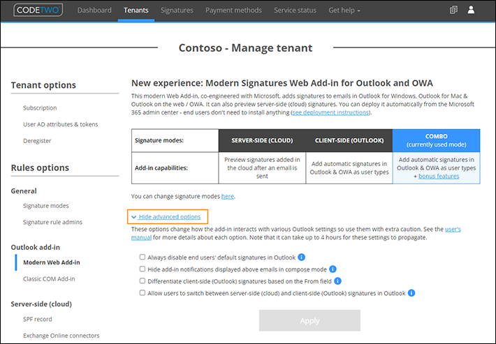 Web Add-in - advanced options