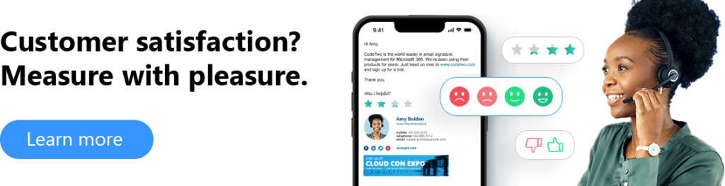 Banner linking to CodeTwo One-click CSAT surveys landing page 