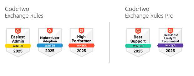 CodeTwo Exchange Rules G2 badges Winter 2025