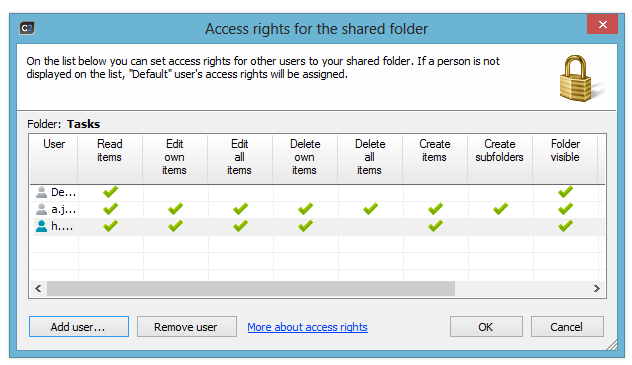 Setting up access rights
