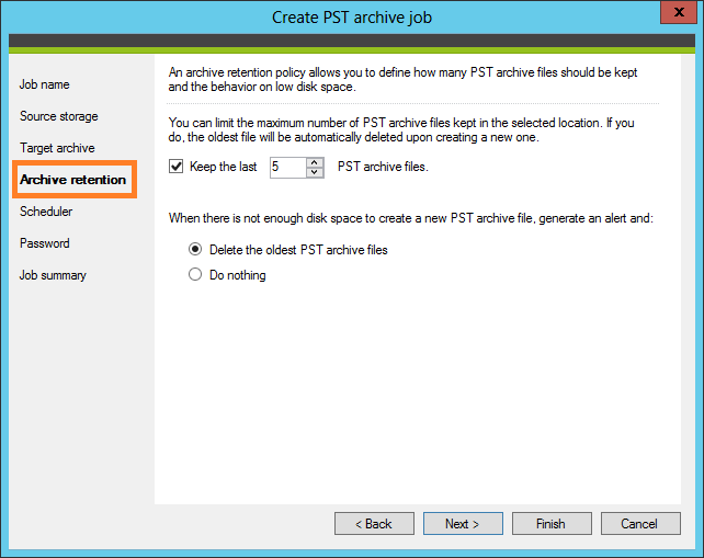 Set up an archive retention policy while creating a new archive job